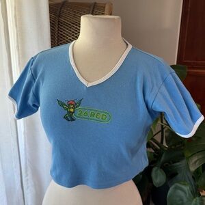 Vintage 26 Red Blue Crop Top with Embroidered Design